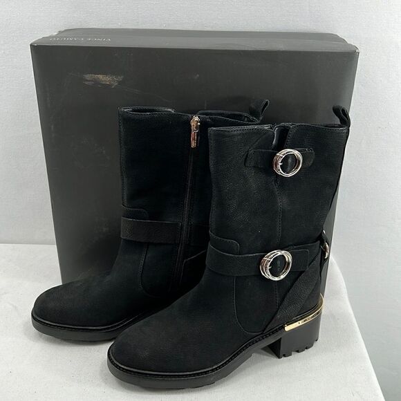 VInce Camuto Kerivini Boots - Black Silk Coat- Size 6 M- NIB - Picture 1 of 7
